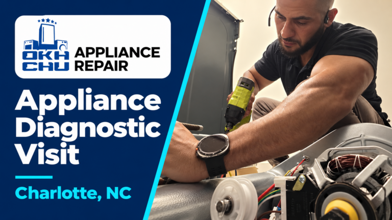 OKHCHU technician working inside an appliance during a diagnostic visit in Charlotte, NC